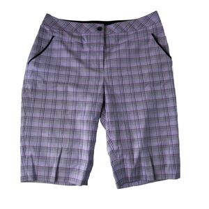 CUTTER & BUCK Plaid Bermuda Golf Shorts Women’s Lavender White Black Size 8